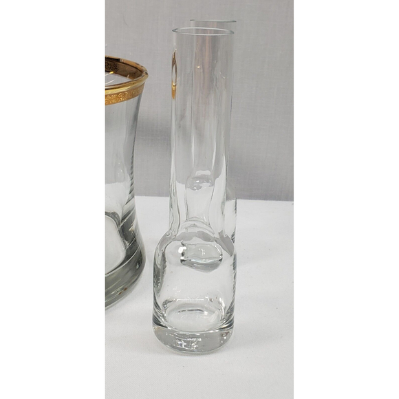 Flared Ice Bucket on Heavy Base w/ Five Contemporary Liquor Cordials Gold Rim - Picture 4 of 7